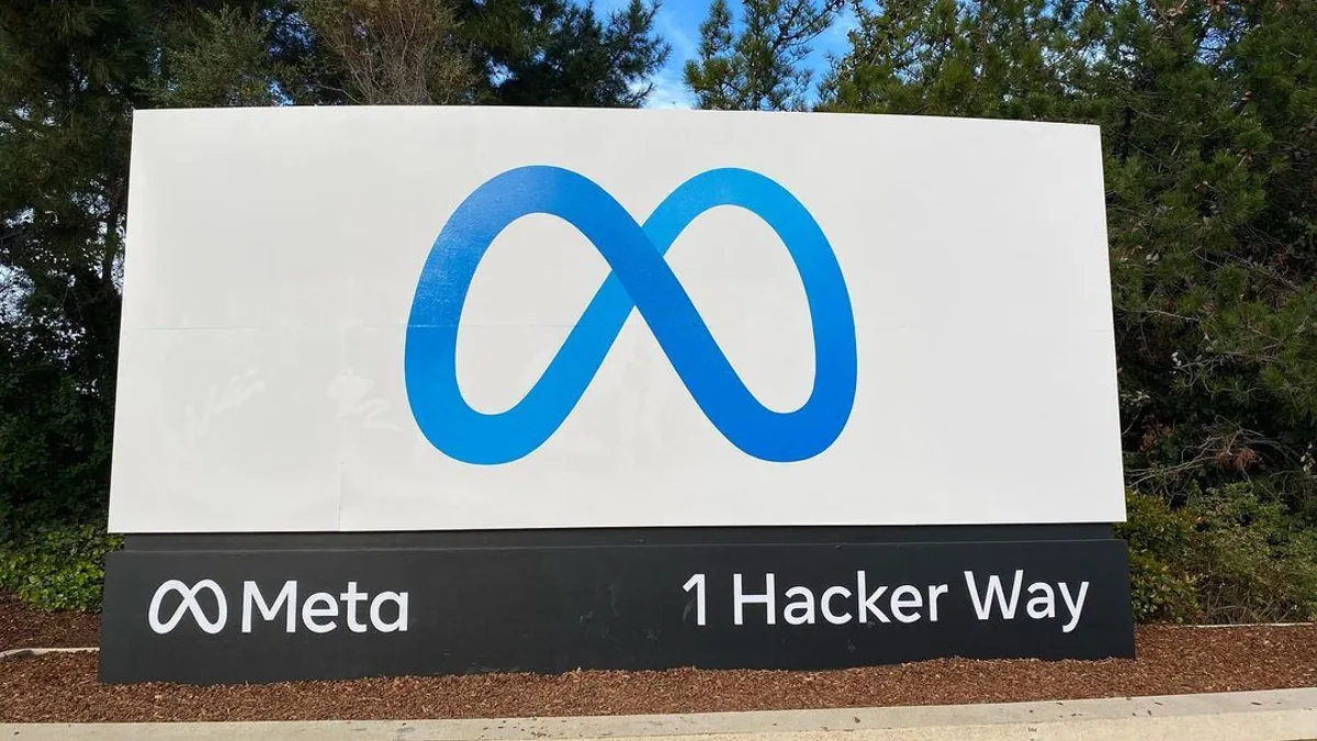 Archive view of the Meta headquarters sign in Menlo Park