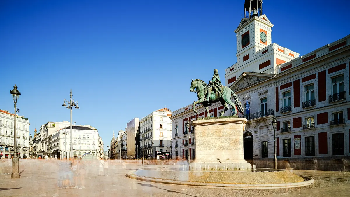 Puerta del Sol, Madrid, fotografiada en septiembre de 2026; imagen contextual, no muestra la huelga ni las cargas policiales.