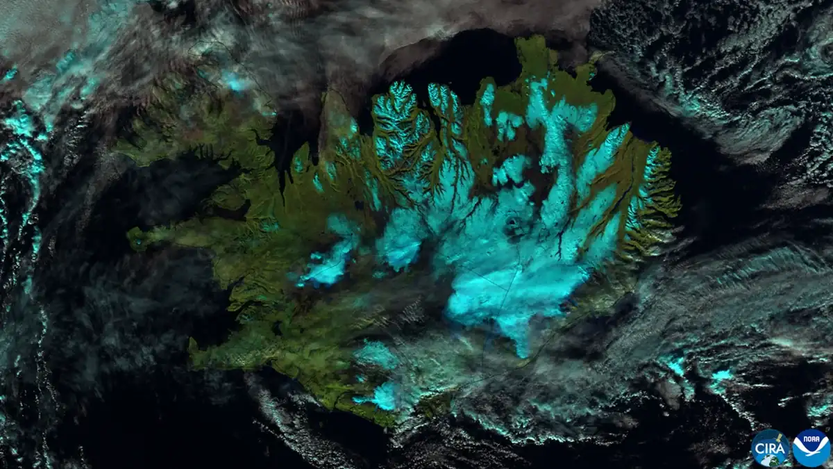 Satellite view of Iceland from October 6, before the cyclone discussed by NASA; geographic context only.