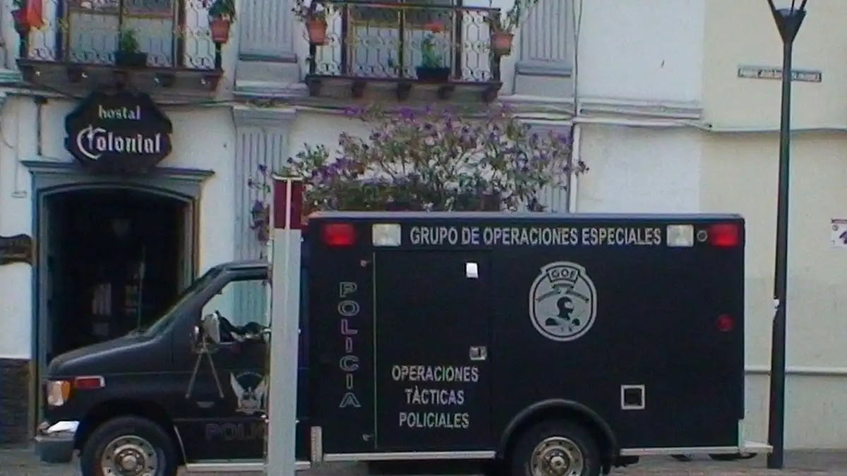 Ecuadorian police vehicle; archival, not an image of any massacre